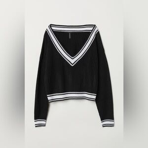 preppy black and white v-neck sweater